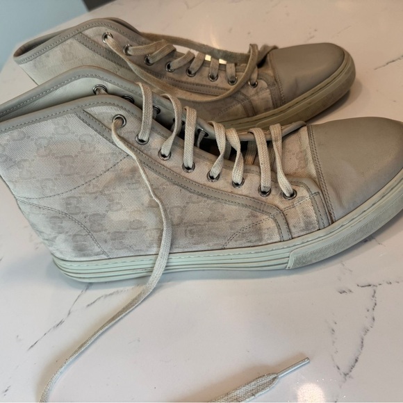 Gucci Beige GG Monogram High Top Sneakers - Picture 1 of 6